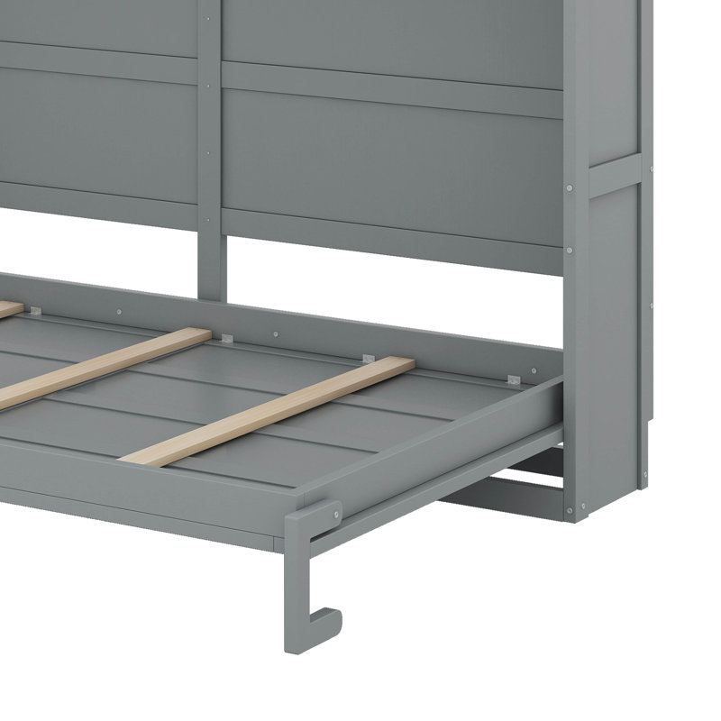 Ample Queen-Size Murphy Bed Accompanied By Large Upper Cabinetry, Gray