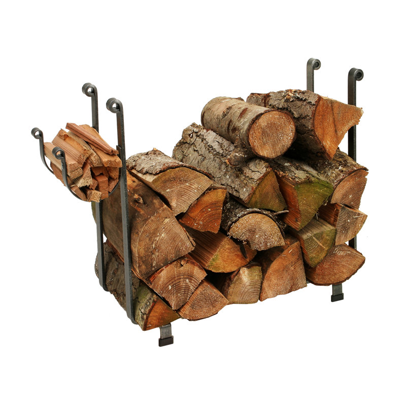 Large Hammered Steel Rectangular Firewood Rack with Kindling Holder