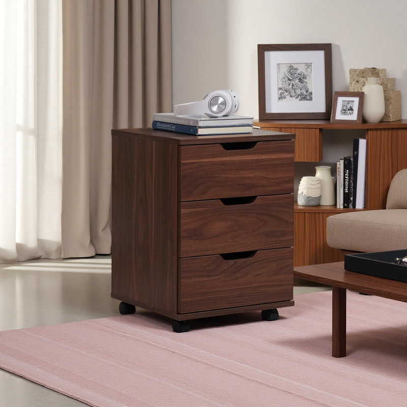 Classeur vertical à 3 tiroirs avec classeur mobile en bois, Brun