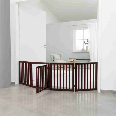 TRIXIE Freestanding 4-Panel Pet Gate 24" Tall Foldable Pet Barrier Fence with Walk Through Pet Door