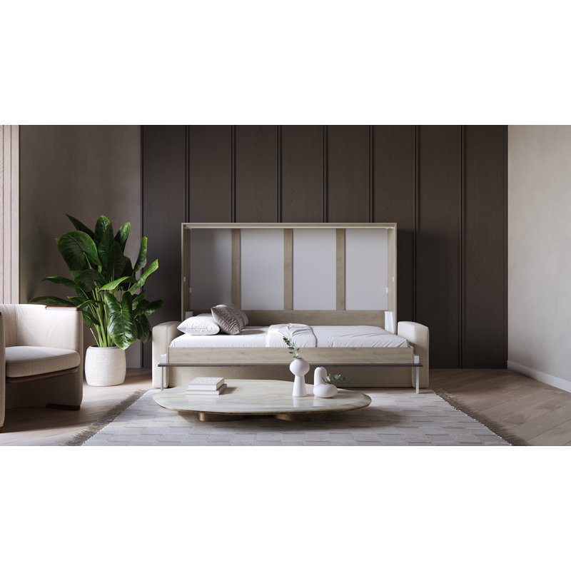 Neidelin Upholstered Murphy Bed, Beige/Grey/Cream