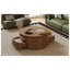 Table basse ronde en bois massif cannelé noyer avec tiroirs de rangement dissimulés, table basse tambour de style moderne du milieu du siècle