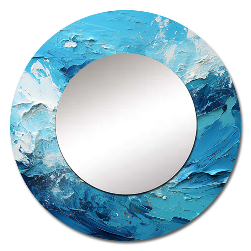 Cerulean Seascape III - grand miroir mural de paysages, miroir décoratif rond moderne, impression d'art en métal