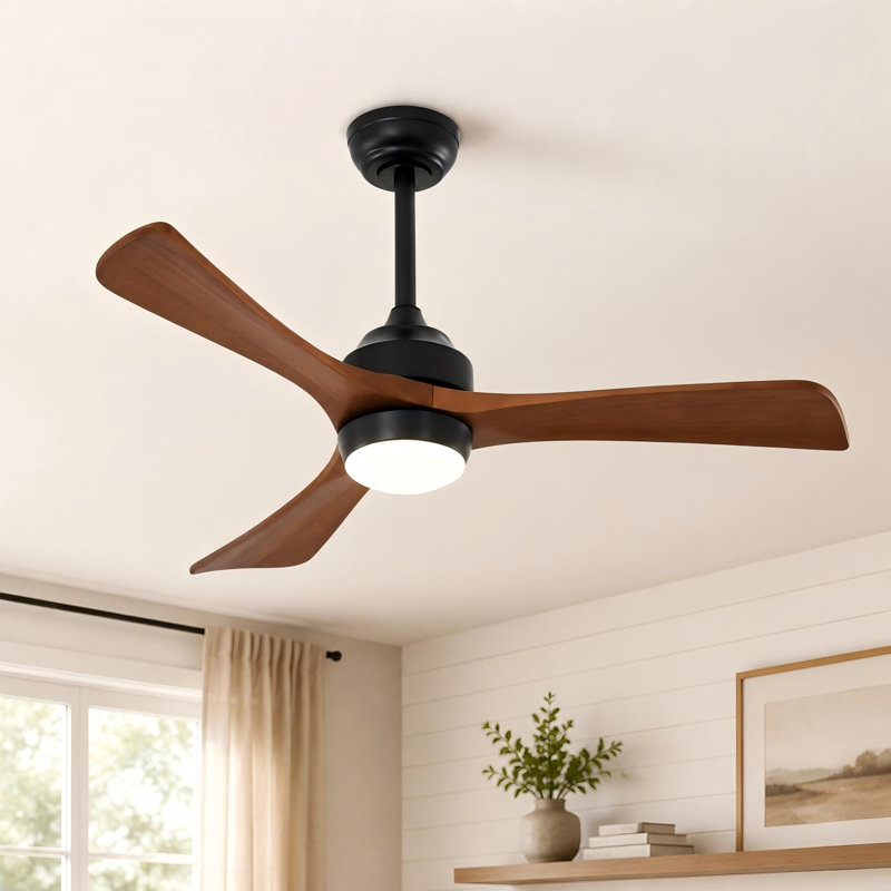 Ventilateur de plafond 42 po Modern Farmhouse, Noir mat, 42 po de largeur, Bois naturel