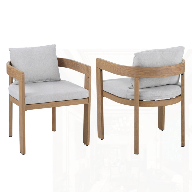 Ensemble de 2 chaises en aluminium, Coussin gris clair / structure en teck