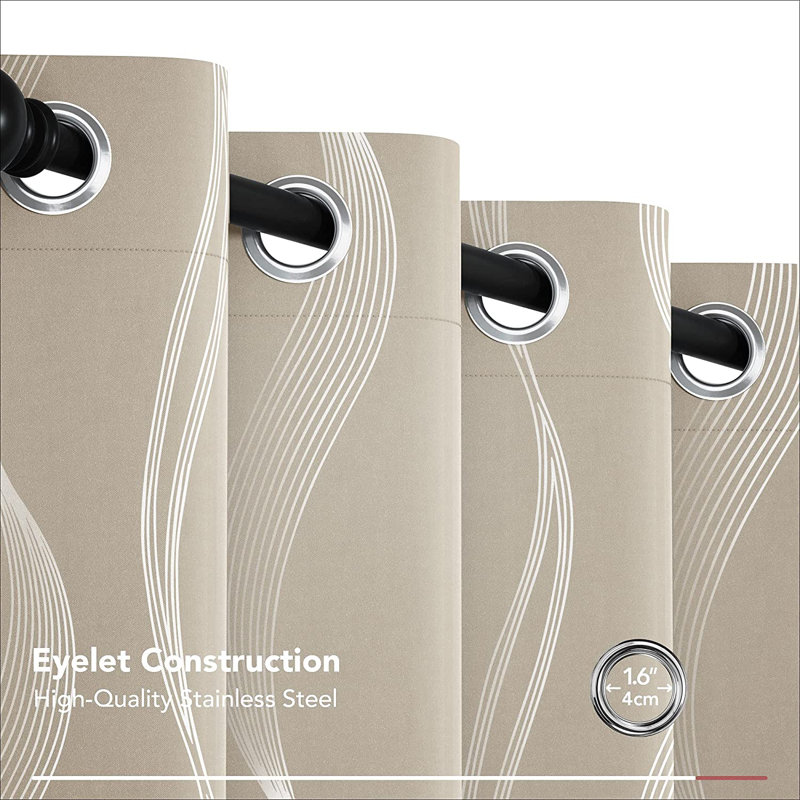 Prewett Super Soft Eyelet Room Darkening Thermal Curtains, Beige Wave Line, Width 168 x Drop 138cm