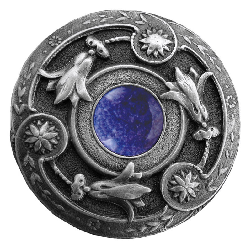 Poignée champignon Jewel, Pierre naturelle sodalite antique étain bleu