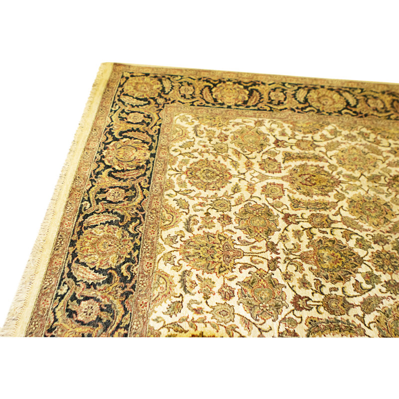 Tapis crème et noir noué à la main de haute qualité