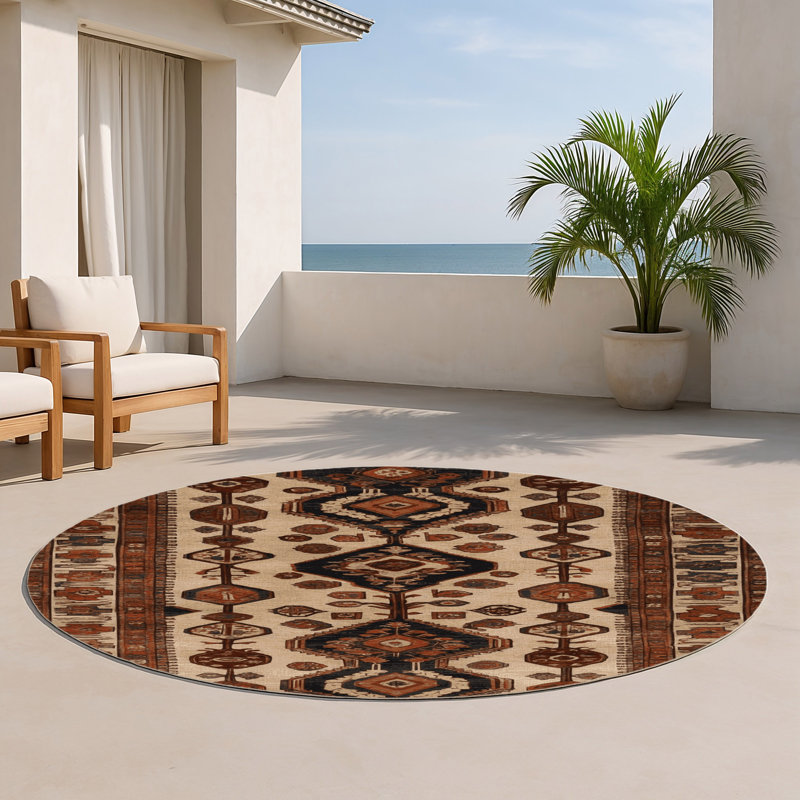 Tapis turc intérieur et extérieur brun, Rond 5 pi