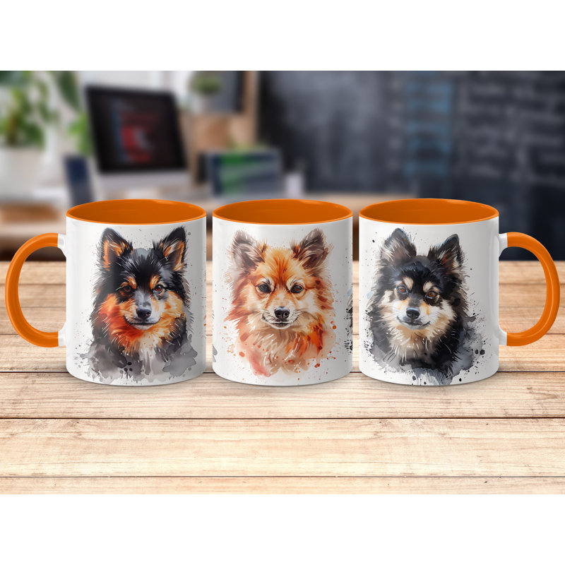 Watercolor Pomeranian Dogs Art 11oz Coffee Mug, Orange, 4