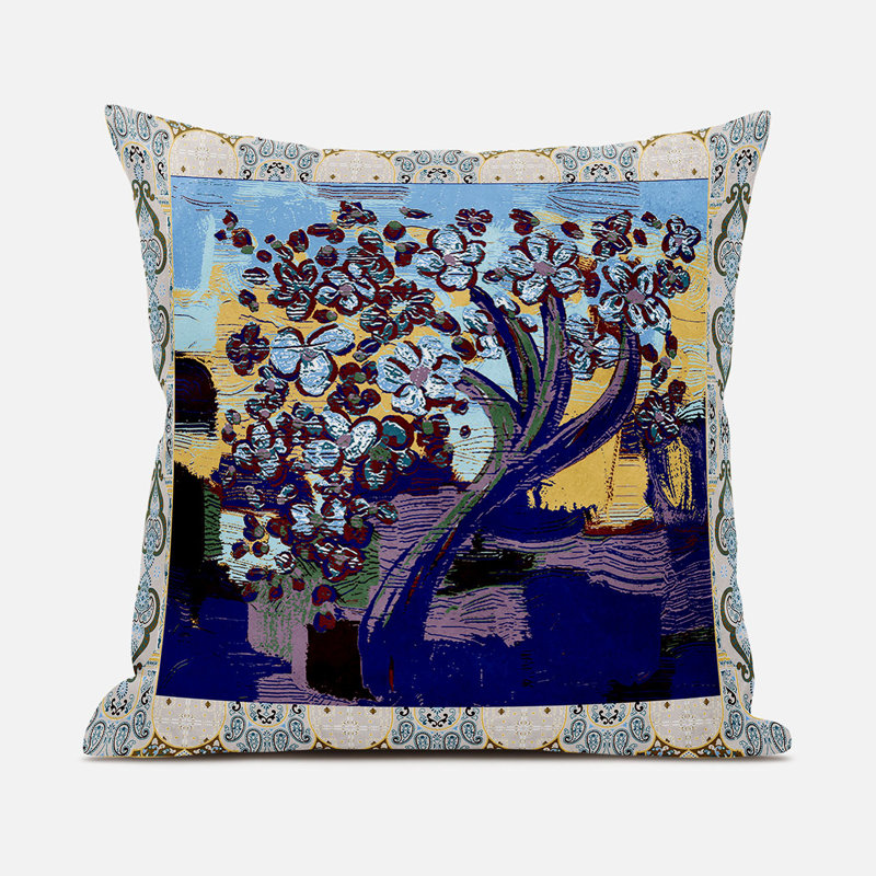 Housse et insert de coussin carré en polyester intérieur / extérieur, 18 po x 18 po, Brun / Vert / Jaune