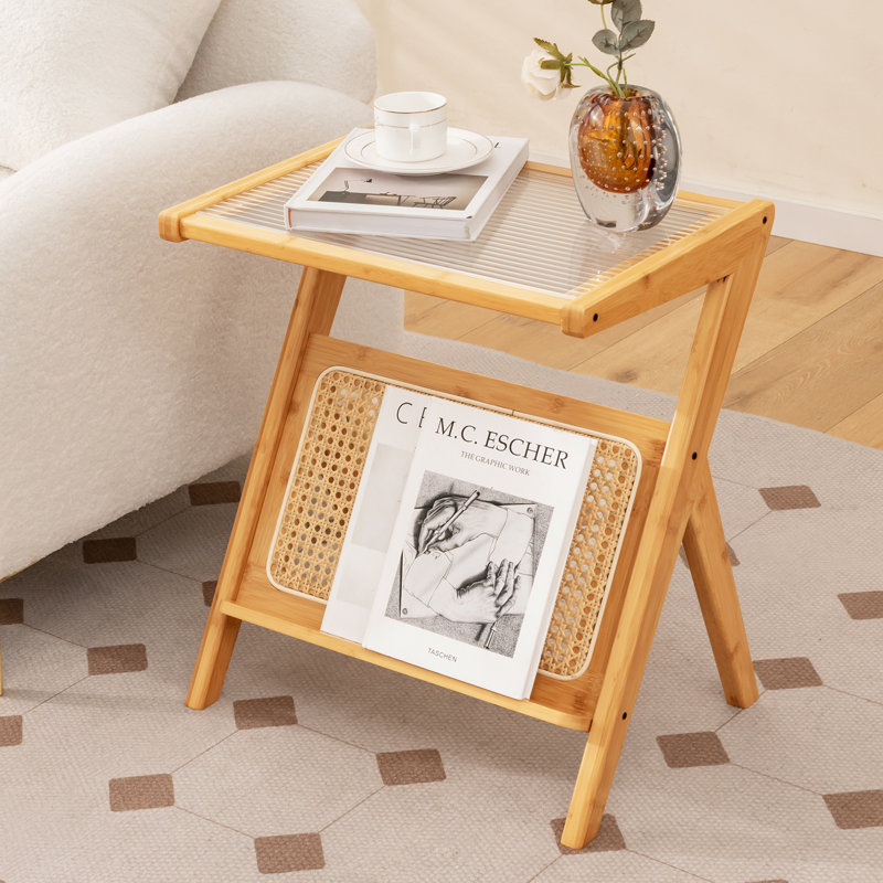 Alectra Tray Top Abstract End Table, Natural Wood