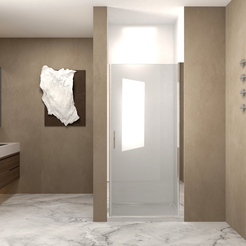 36"X 72" Pivot Shower Door, Aluminum Frame, Half Frame ,1/4"(6Mm) Tempered Glass, Brushed Nickel