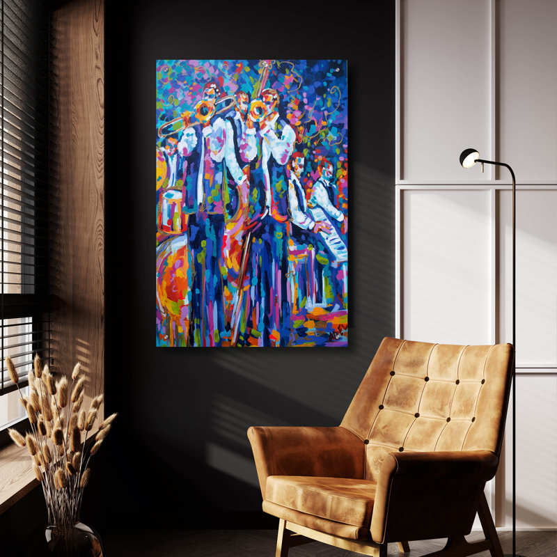 «Dixieland Jazz Band - New Orleans» par ADEL, art mural en verre acrylique, 24 po x 36 po