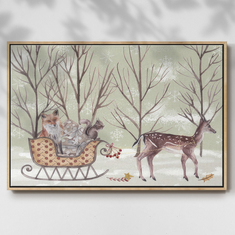 Christmas Time I, H 17 po x l 25 po x P 1,5 po, Toile naturelle avec cadre flottant