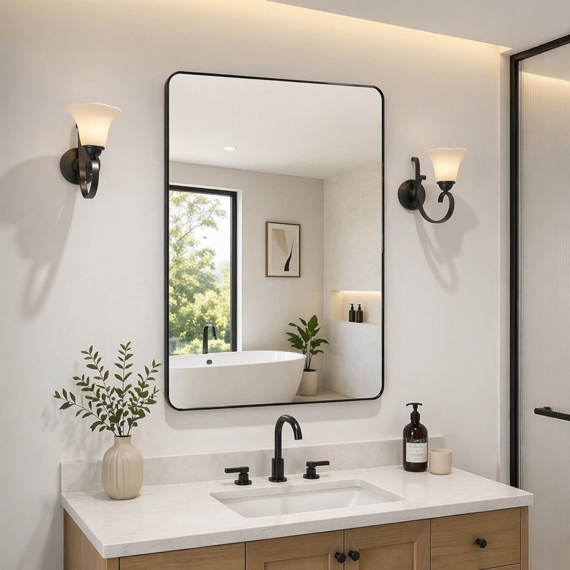 Miroir mural pour salle de bain, 24 po x 32 po, Noir