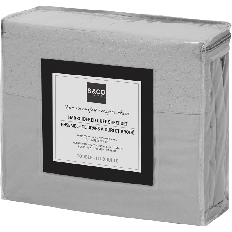 Microfiber Fitted Sheet, Light Gray, Double Sheet Set + 1 Fitted Sheet + 2 Pillowcases