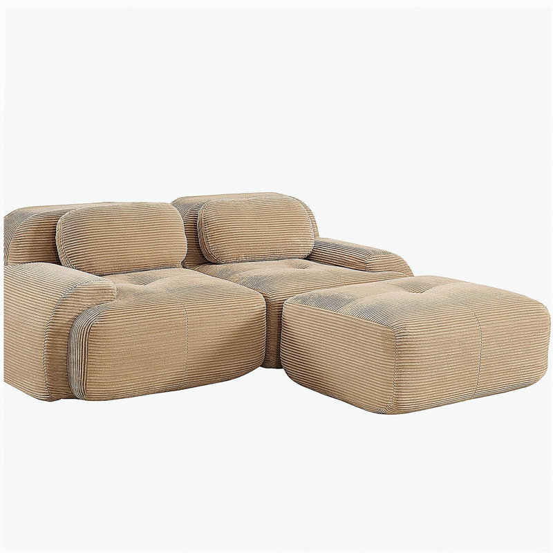 Canapé de 82 po en forme de L en tissu SoftCorduroy de conception modulaire en tissu avec de multiples combinaisons d'accoudoirs incurvés. Aucun assemblage requis.