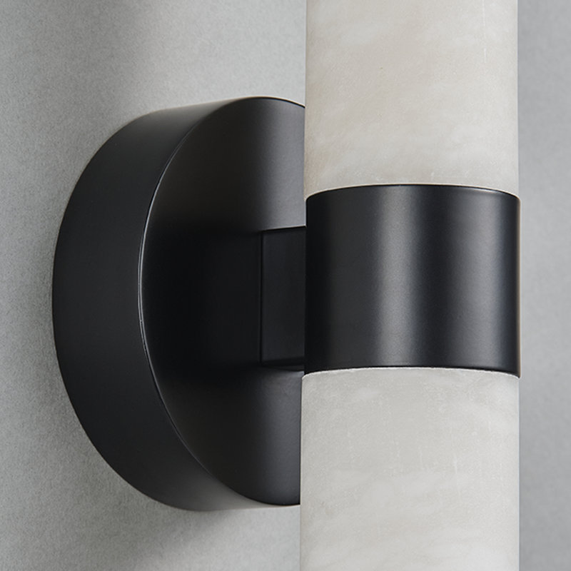 Aleksandras 24" Spanish Natural Alabaster LED Wall Sconce Flush Mount Light, Matte Black
