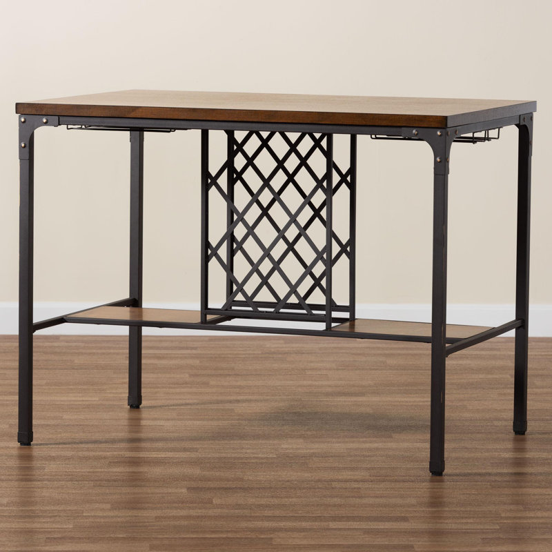 Baxton Studio Vintner Industrial Brown And Black Pub Table With Built-In Wine Cage