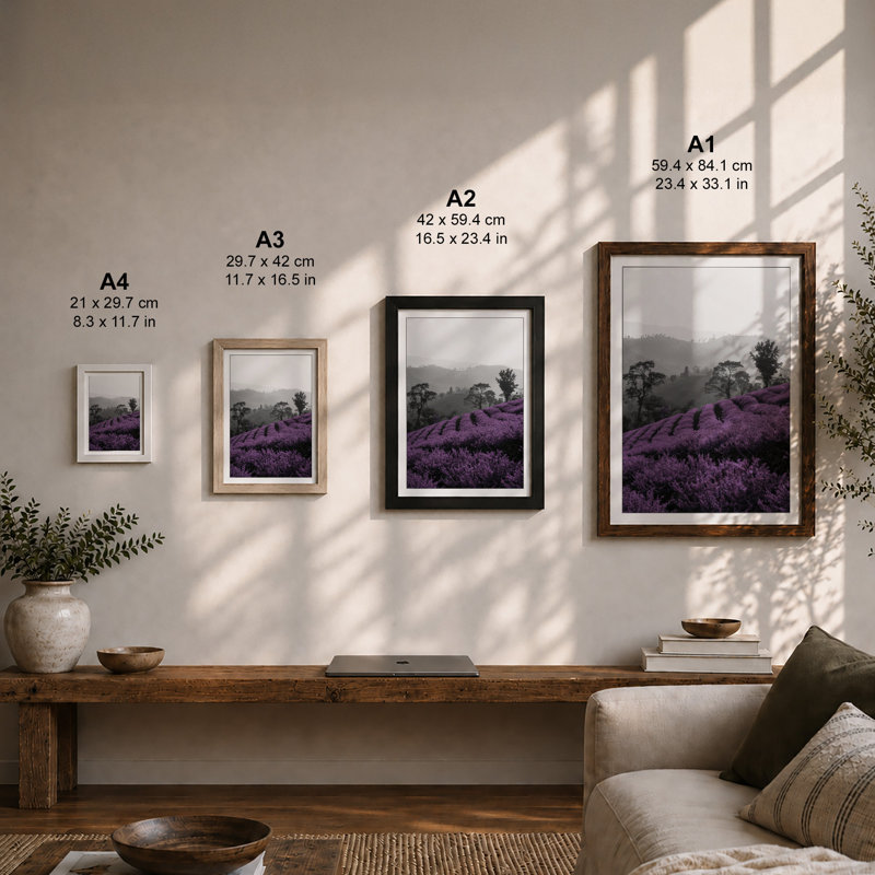 Purple Heather Hillside Botanical - Framed Print, A1 - 84.1 x 59.4 cm, White