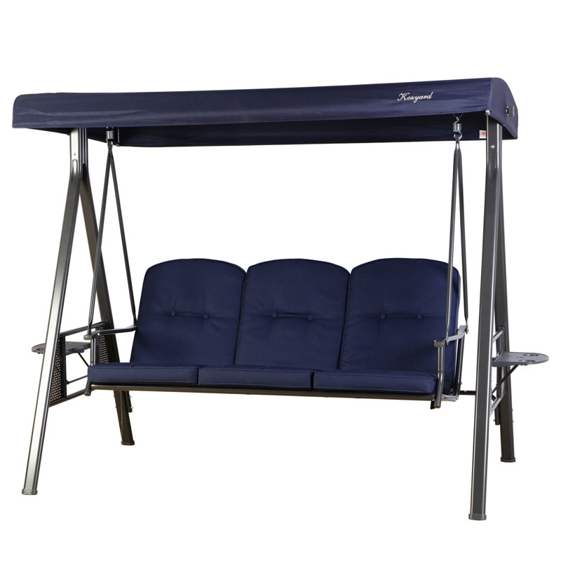 Navy Blue 3-Seat Outdoor Swing with Canopy and Cushions