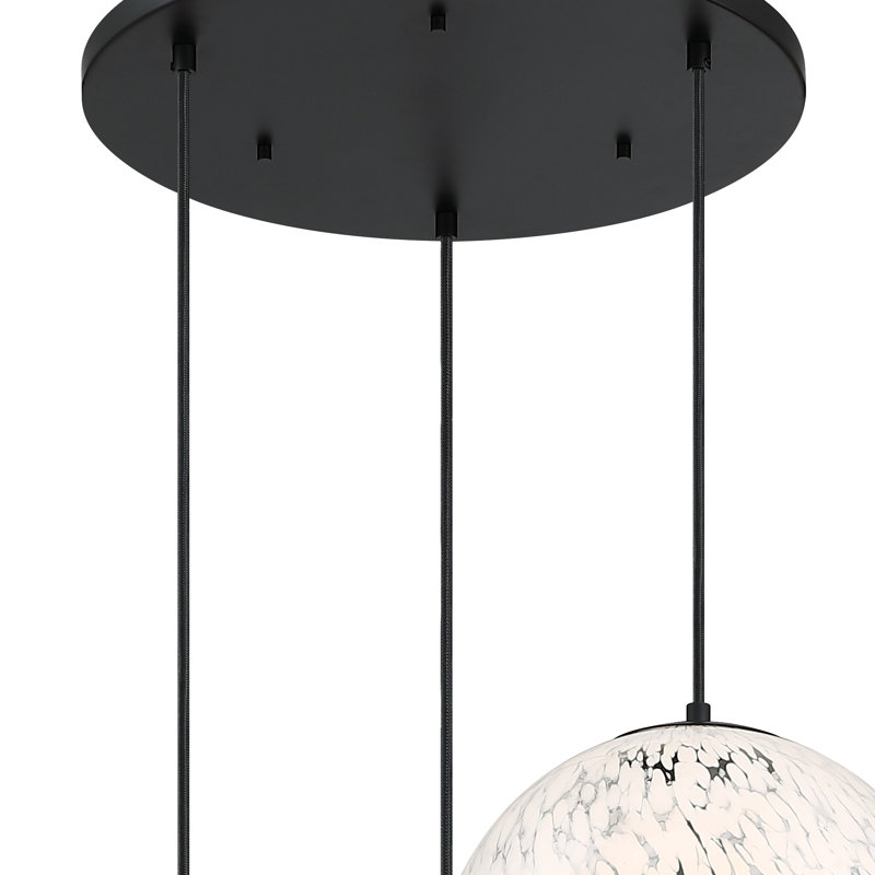 Aria 3-Light Matte Black Modern Globe Chandelier for Entryways with White Art Glass Shades, 13.75" H x 14" W x 14" D