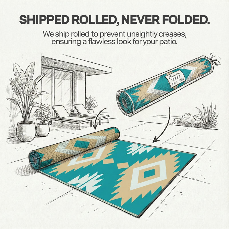 Ivia  Outdoor Rug Recycled Plastic Straw Waterproof Patio - Teal, Rectangle 3' x 5'