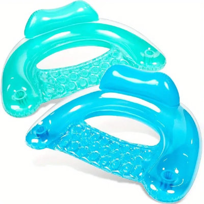 Inflatable Pool Floats Adult, 2 Pack Pool Chairs With Cup Holders, Pure Blow Up Floats Chair, Hammock Noodle Mat For Relaxing Summer Water Fun Swimming Party Beach, Summer Party Balloon Decoration, Blue, Green