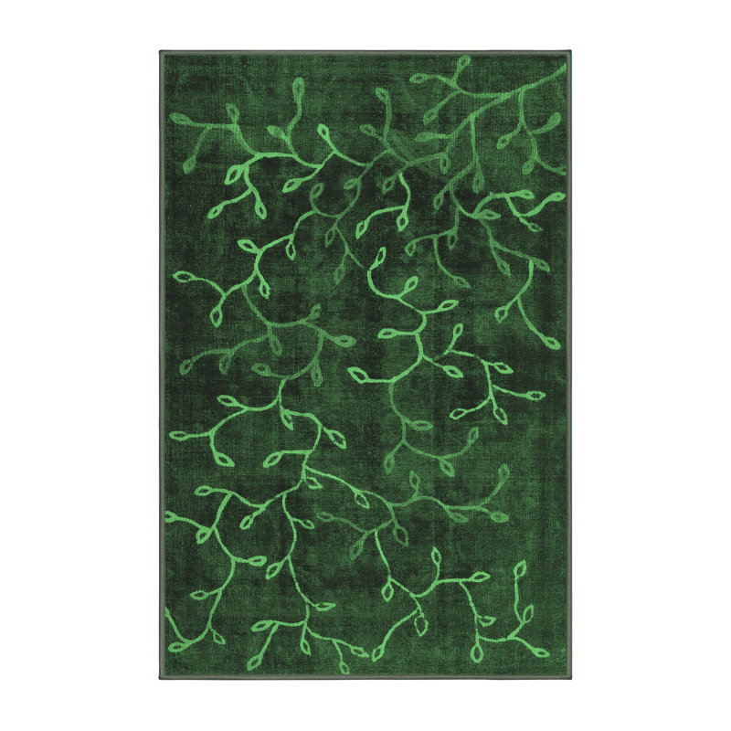 Tapis contemporains vert émeraude lavable à la machine 1107, Rectangle 5 pi x 7 pi