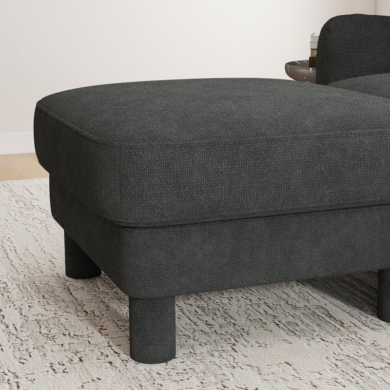 Modern Boucle Upholstered Sofa,3-Seater L-Shaped Sofa Couch With  Movable Ottoman, Dark Gray