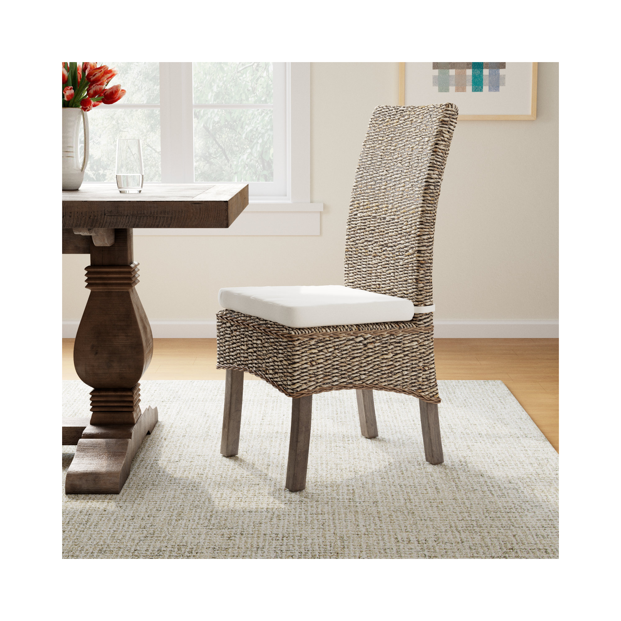 Lizzie Side Chair With Cushion, Gray Wash