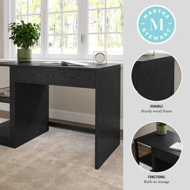 Martha Stewart Kayden Modular Single-Drawer Desk And 2 Tier Shelf, Black