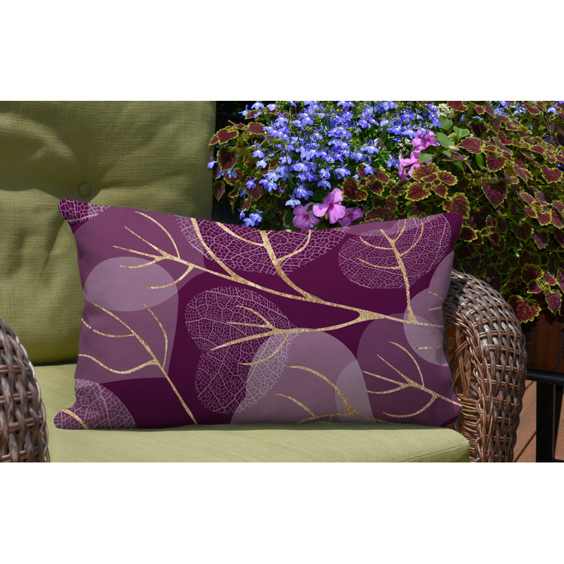 Coussin lombaire intérieur / extérieur Baka Leafs, Mauve / or