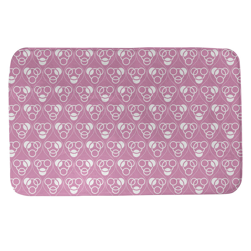 Tapis de bain géométrique rectangulaire antidérapant Circles Waves, l 17 po x L 24 po, Rose / blanc