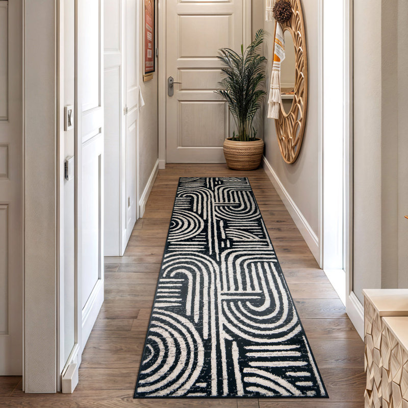 Tapis contemporain à lignes, Tapis de couloir 2 pi 2 po x 12 pi