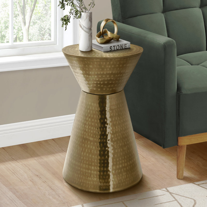 Table d'appoint, tambour, côté, bout, table de chevet, lampe, métal doré, contemporain, moderne, Doré