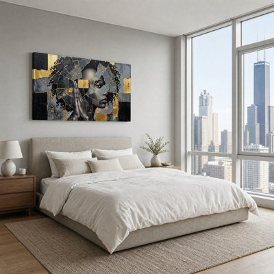 Praying Hands and Fragmented Face in Gold Leaf Canvas Wall Art