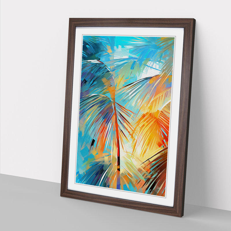 Palm Tree - Single Picture Frame Print on Wood, Walnut Framed, 46cm H x 34cm W
