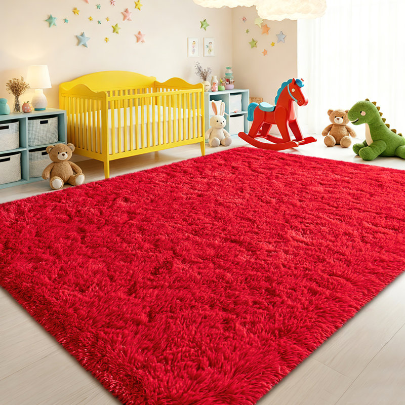 6x9 ft Red Shag Area Rugs for Living Room, Non-Slip Indoor Modern Plush Shag Carpets, Rectangle 6' x 9'
