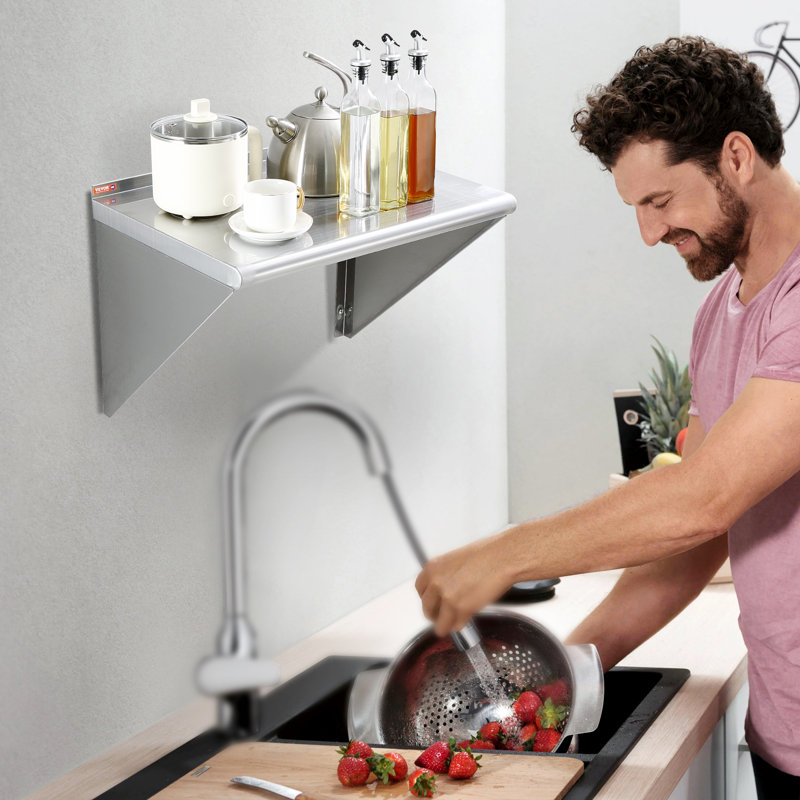 24" Silver Stainless Steel Wall Mounted Kitchen Shelf