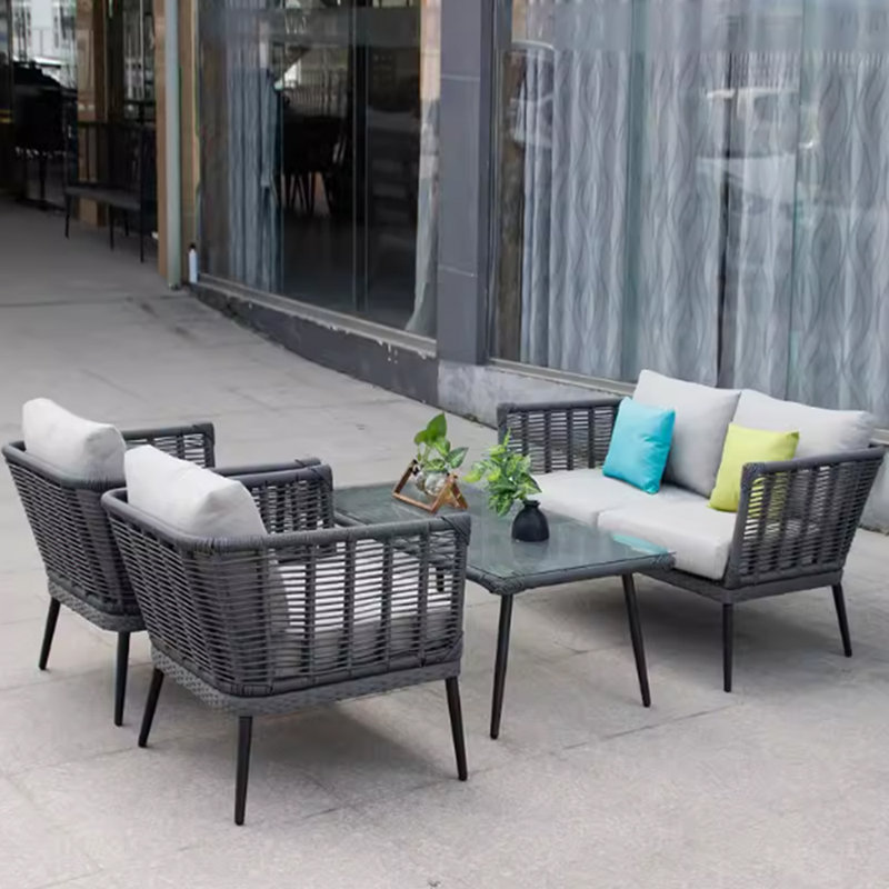 Nafne Modern Simple Outdoor Durable Sponge Sofa Sets, Dark Gray