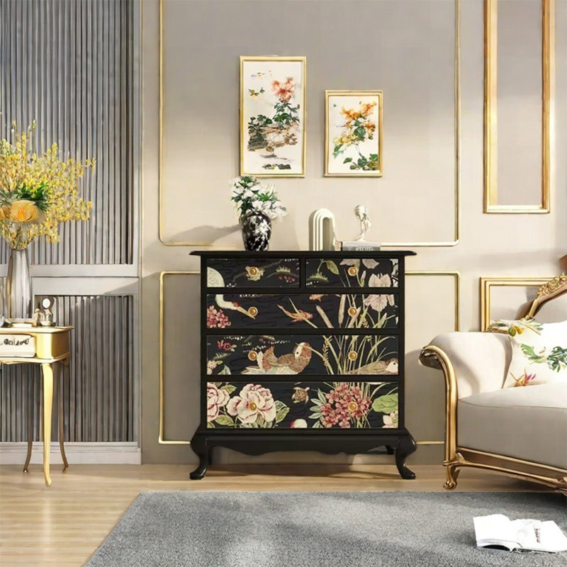 Armoire de rangement à cinq tiroirs avec structure en noyer