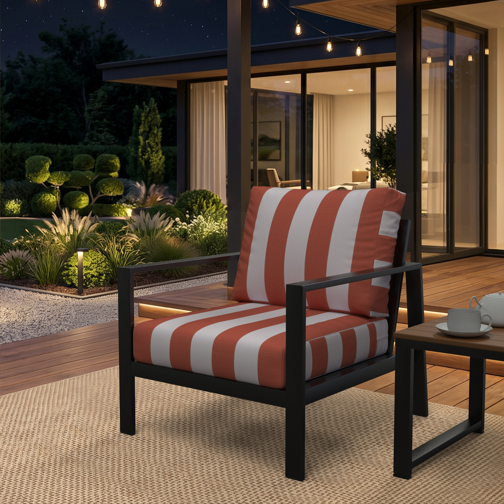 Amala Indoor/Outdoor Sunbrella® Cushion, 25" W x 5" D, Sunbrella Refuge Coral