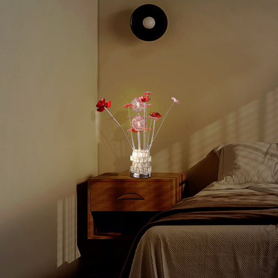 Red Rose Floral LED Table Lamp – Aluminum & Acrylic Artistic Lamp for Living Room & Bedroom