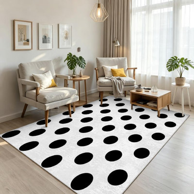 Clear Polka Dot Fabric Retro Repeat Abstract Art Backdrop Decor Machine Washable Indoor Area Rug