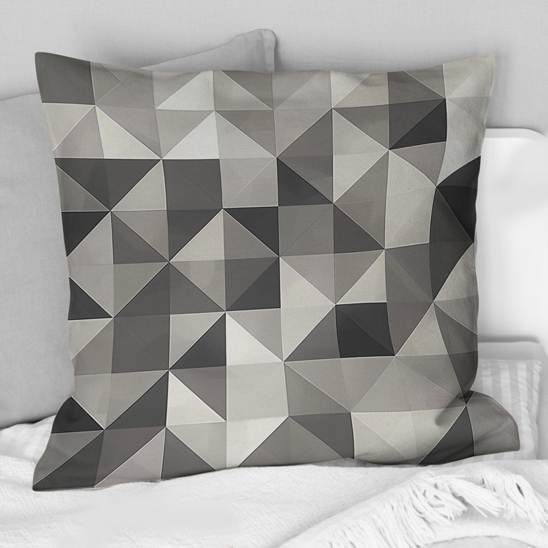 Triangles géométriques modernes gris et noir II - Coussin décoratif moderne, H 18 po x l 18 po