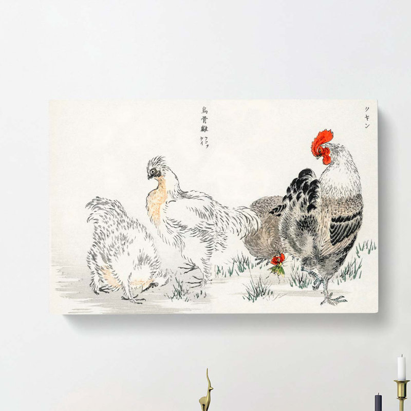 Cock & Hens by Numata Kashu - Wrapped Canvas, 40cm H x 60cm W x 3cm D