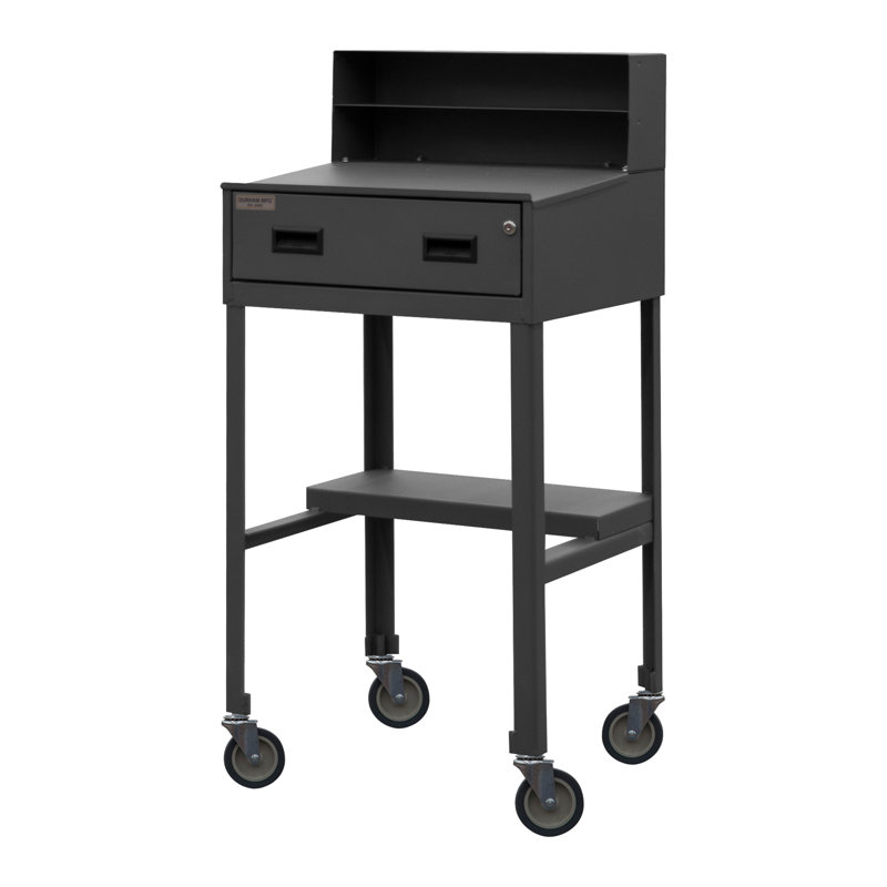 Gray Industrial Metal Utility Cart with Drawer and Wheels