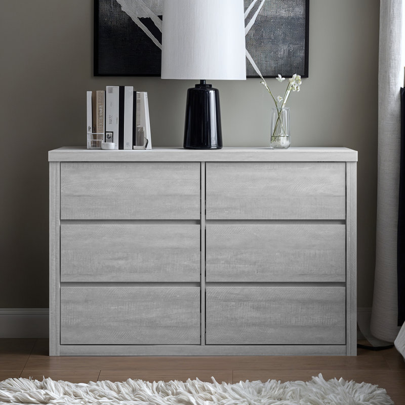 Brannick 46.5" W Handleless 6-Drawer Double Dresser, Dusty Gray Oak